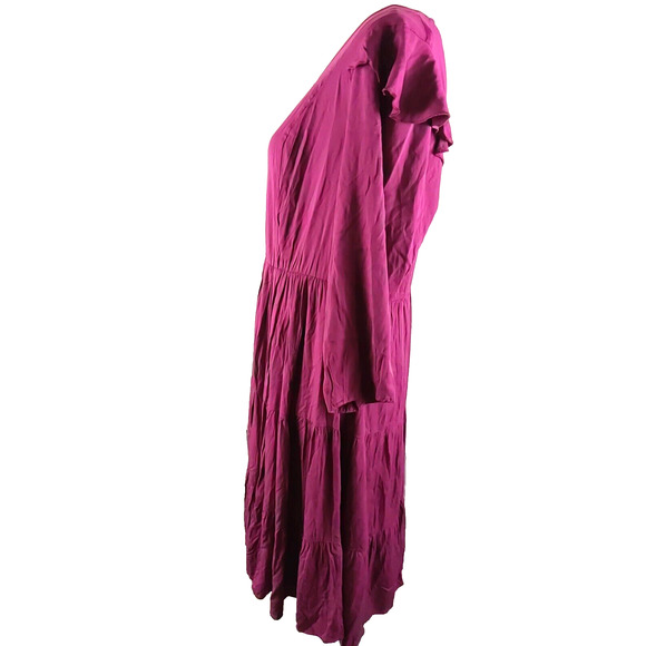 Torrid Swing Dress Sz 1 Cranberry Ruffled Peasant Keyhole Boho Cottage - Picture 3 of 7